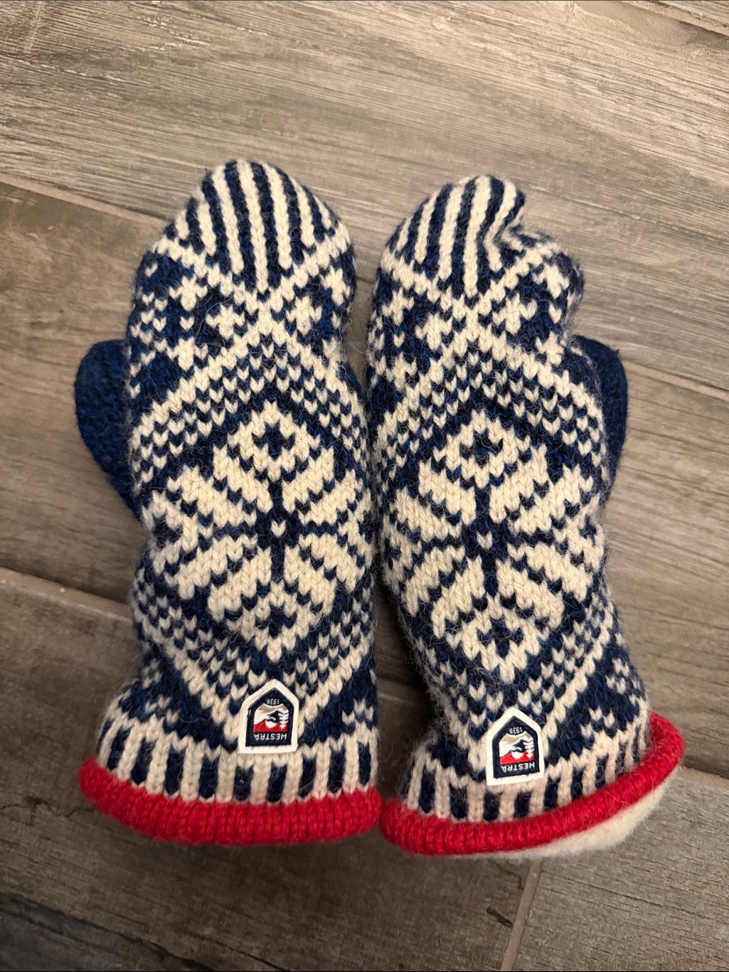 Hestra Wool Mittens In Cream With Red Cuff